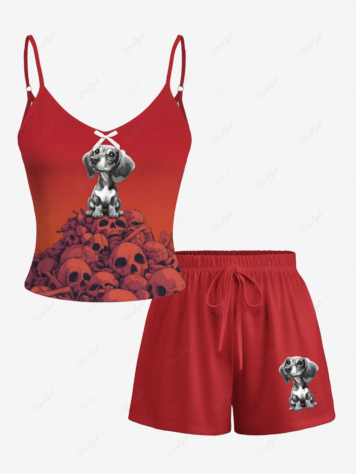 Skull Puppy Dip Dye Ombre Printed T-shirt Pajama Set Dog And Owner Matching Outfits