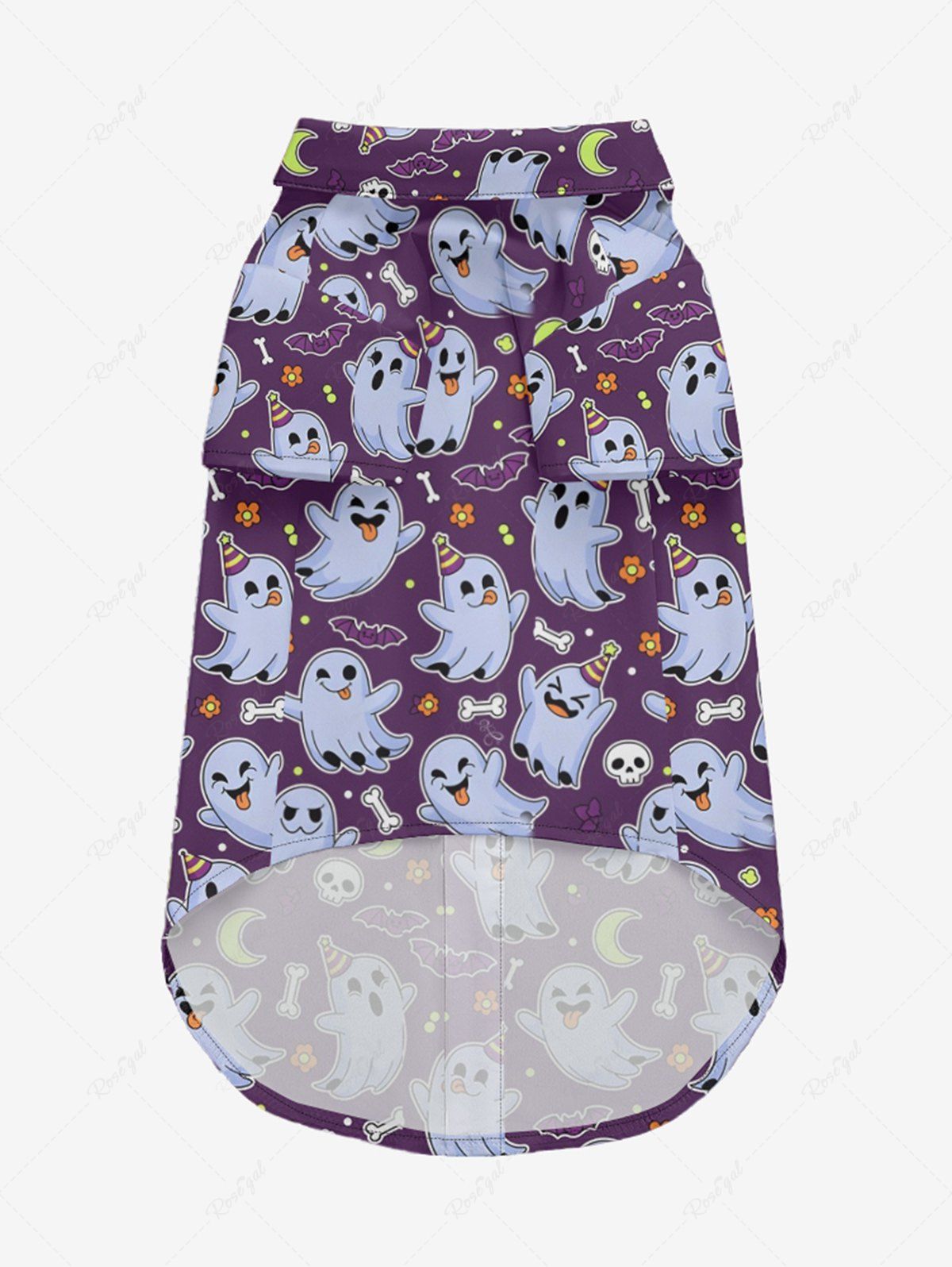 Pet's Skull Ghost Bat Moon Flower Print Halloween Button Shirt
