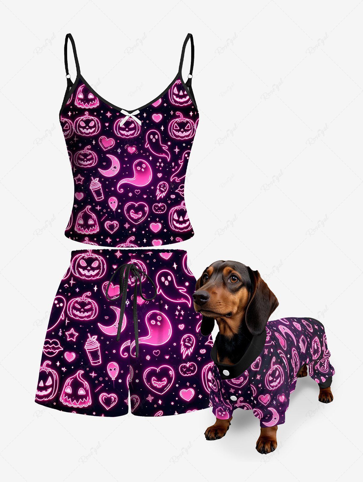 Halloween Pumpkin Ghost Moon Star Heart Print Pajamas Dog and Owner Matching Outfits