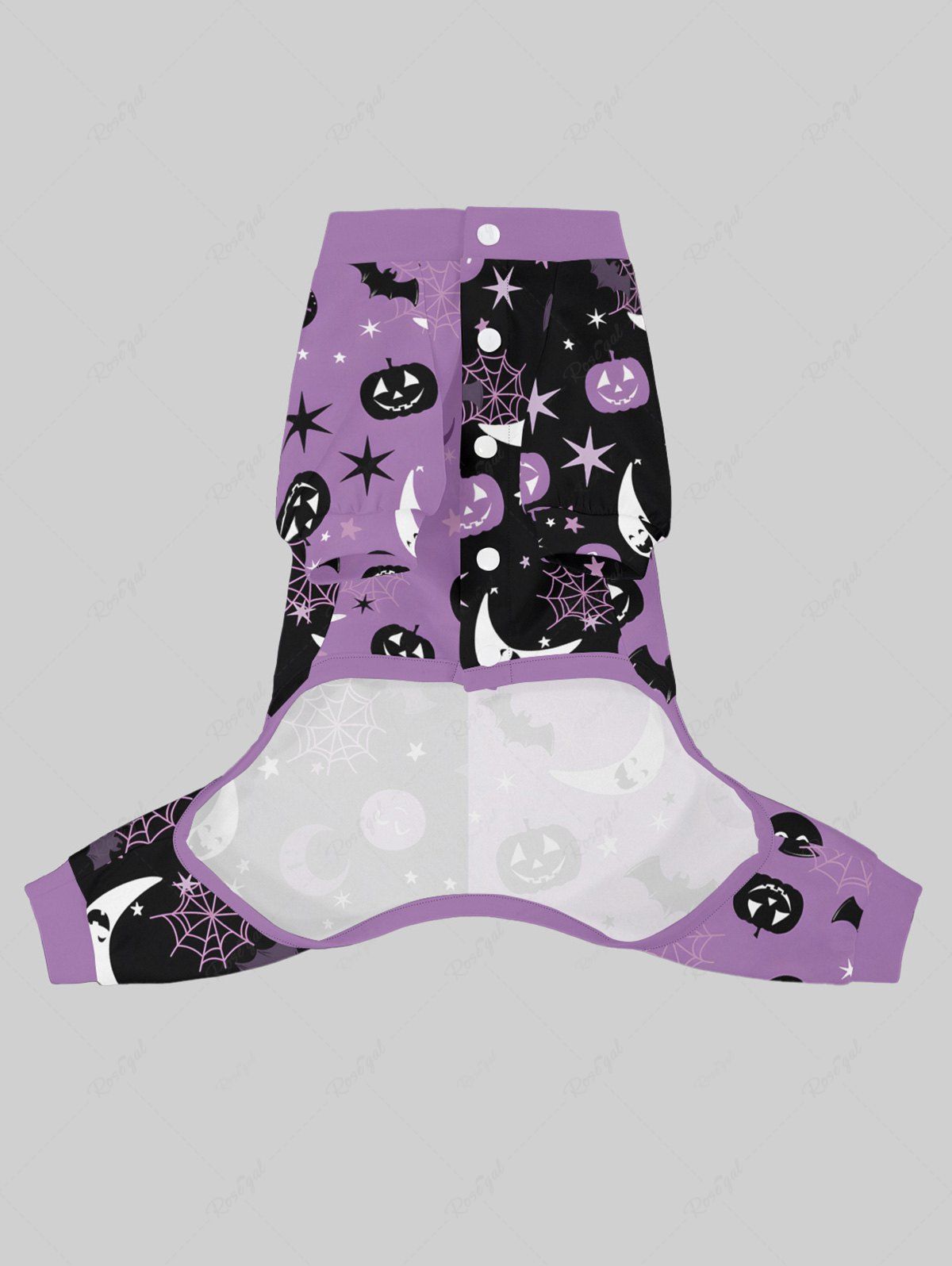 Pet's Pumpkin Bat Moon Star Spider Web Contrast Colorblock Print Halloween Button Pajama