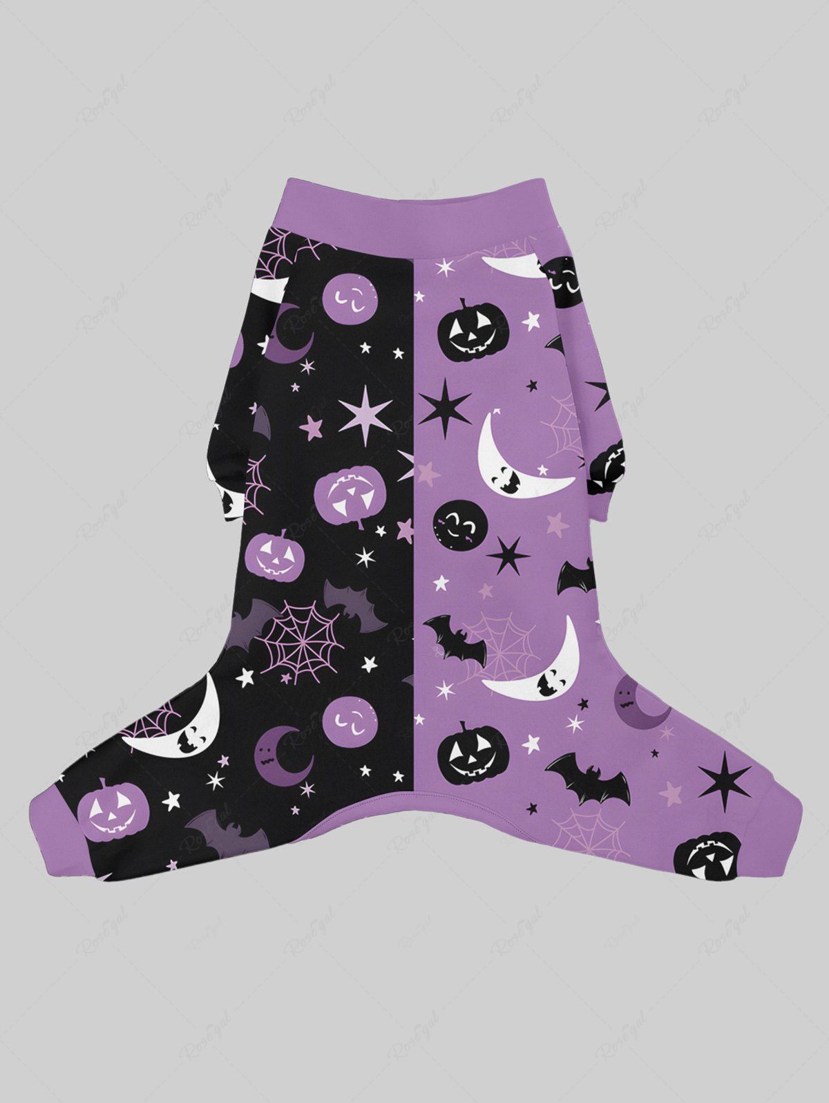 Pet's Pumpkin Bat Moon Star Spider Web Contrast Colorblock Print Halloween Button Pajama