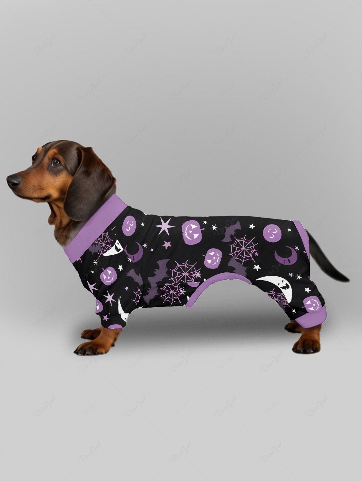 Pet's Pumpkin Bat Moon Star Spider Web Contrast Colorblock Print Halloween Button Pajama