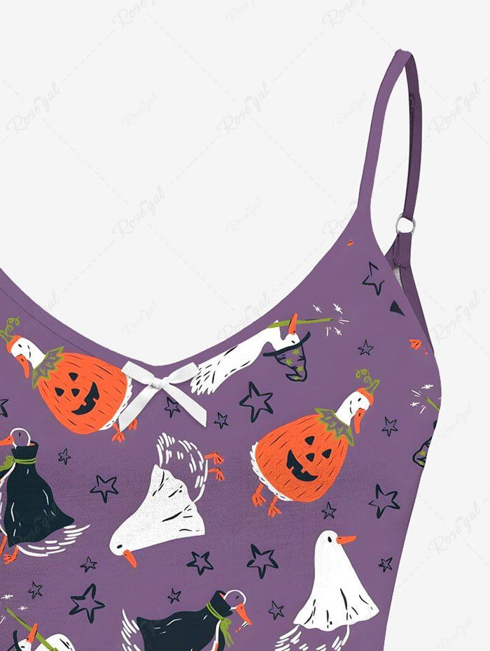 Pumpkin Wizard Duck Stars Print Halloween Cami Top and Drawstring Shorts Pajama Set