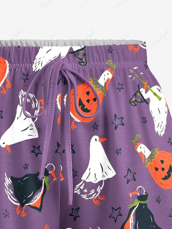 Pumpkin Wizard Duck Stars Print Halloween Cami Top and Drawstring Shorts Pajama Set