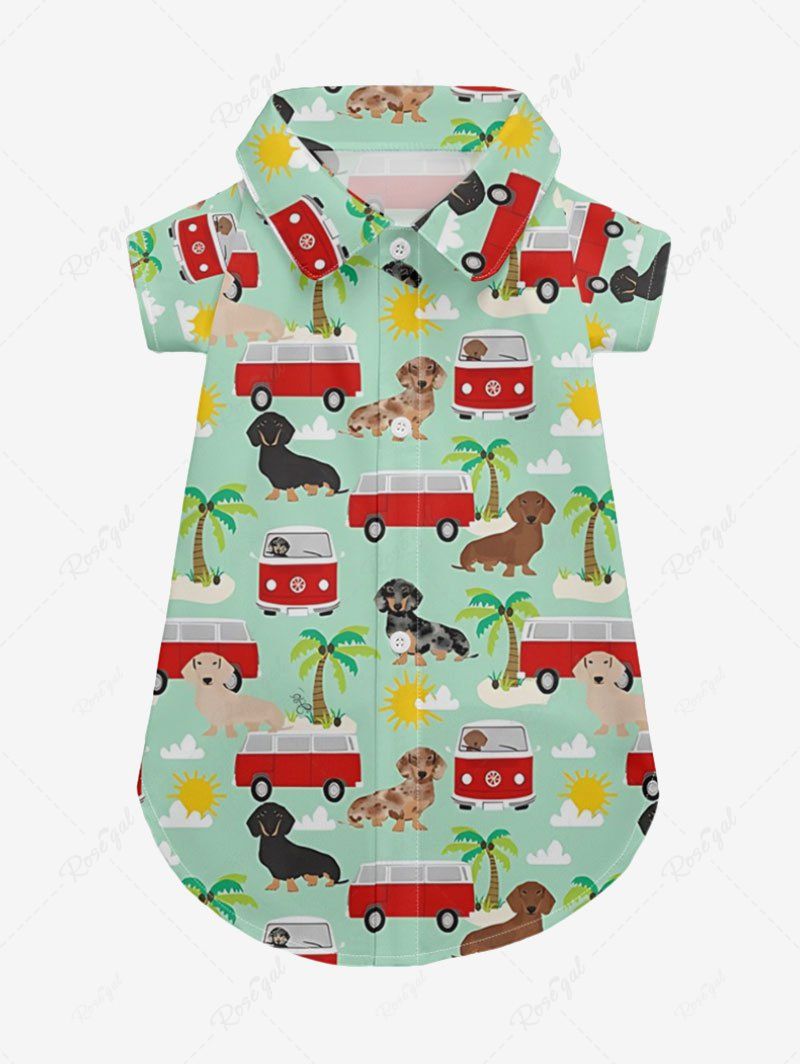 Pet's Coconut Tree Dog Bus Sun Cloud Print Hawaii Shirt