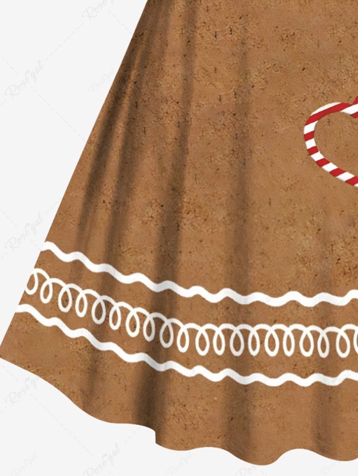 Plus Size Christmas Gingerbread Candy Heart Print Vintage Dress