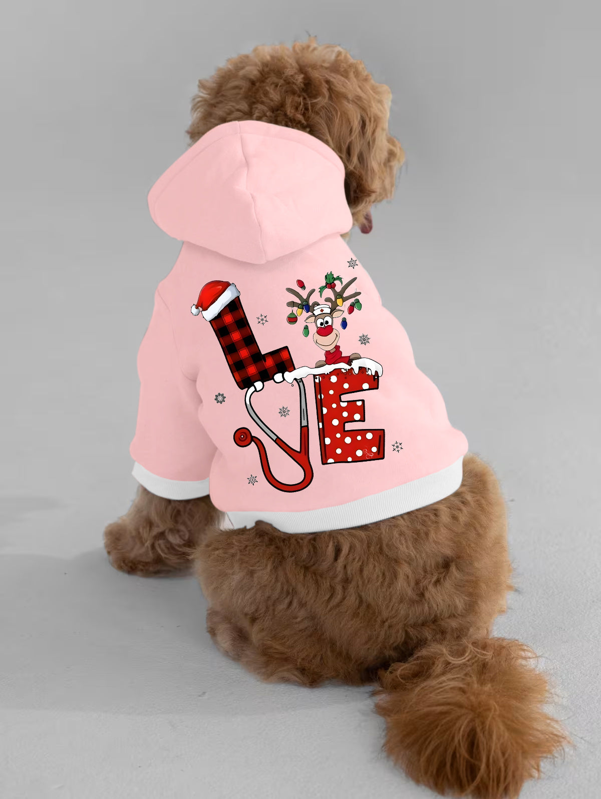 Pet's Christmas Hat Plaid Elk Snowflake Letters Printed Button Hoodie