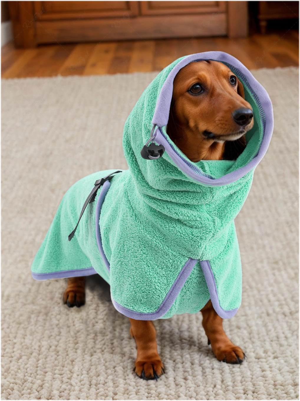 Pet's Contrast Binding Push Buckle Toggle Drawstring Bathrobe With A Pair Of Bath Towel