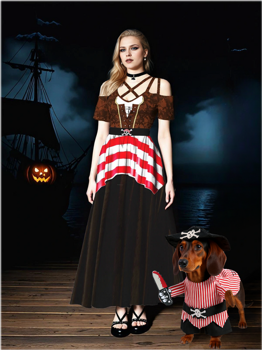 Halloween Costume Pirate Style Maxi Dress Dog and Owner Matching Outfits