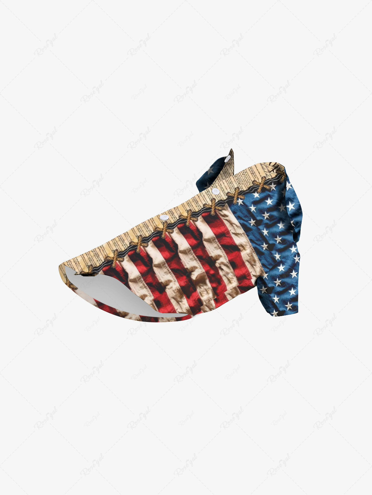 Pet's Turn-down Collar 3D Lace Up Patriotic American Flag Newspaper Printed Button Shirt