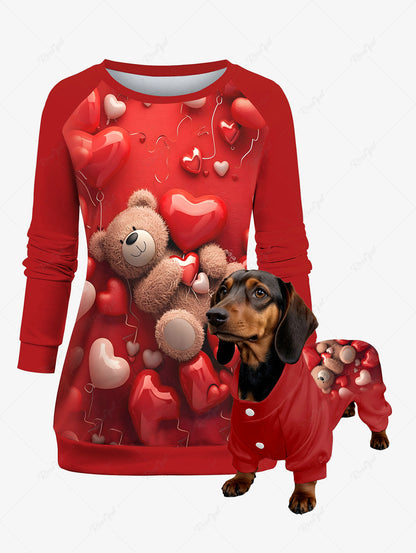 Valentine's Day Heart Balloon Bear Printed Pajama and Sweatshirt Dog and Owner Matching Outfits