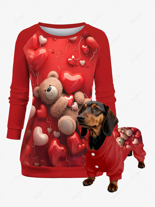 Valentine's Day Heart Balloon Bear Printed Pajama and Sweatshirt Dog and Owner Matching Outfits