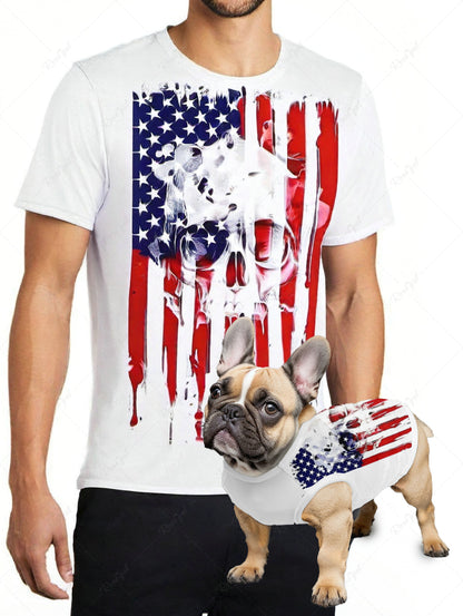 Patriotic American Flag Skull Printed T-shirt and Tank Top Dog and Owner Matching Outfits