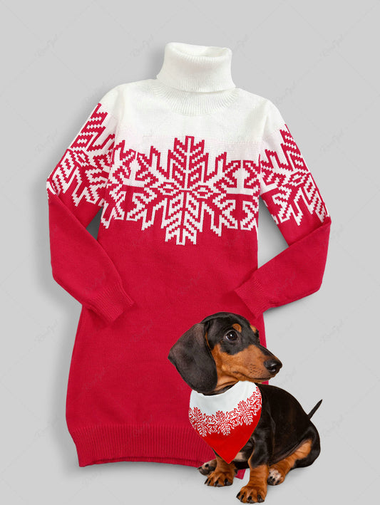 Christmas Snowflake Colorblock Printed Bandanas and Sweaters Dog and Owner Matching Outfits