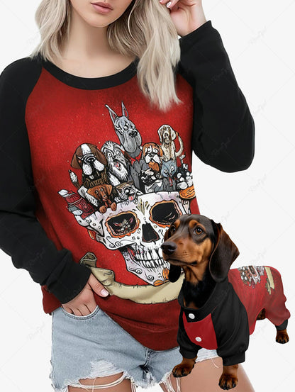 Skull Sparkling Sequin 3D Print Sweatshirt Pajama Dog And Owner Matching Outfits