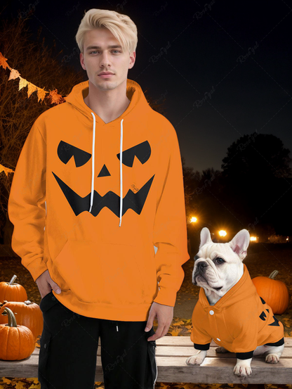 Halloween Costume Pumpkin Face Printed Dog And Owner Matching Outfits