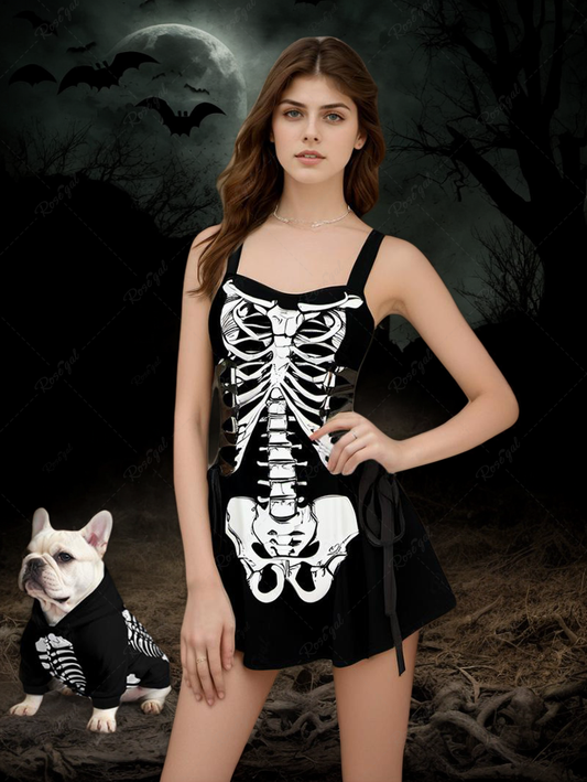 Halloween Costume Skeleton Print Dog and Owner Matching Outfits