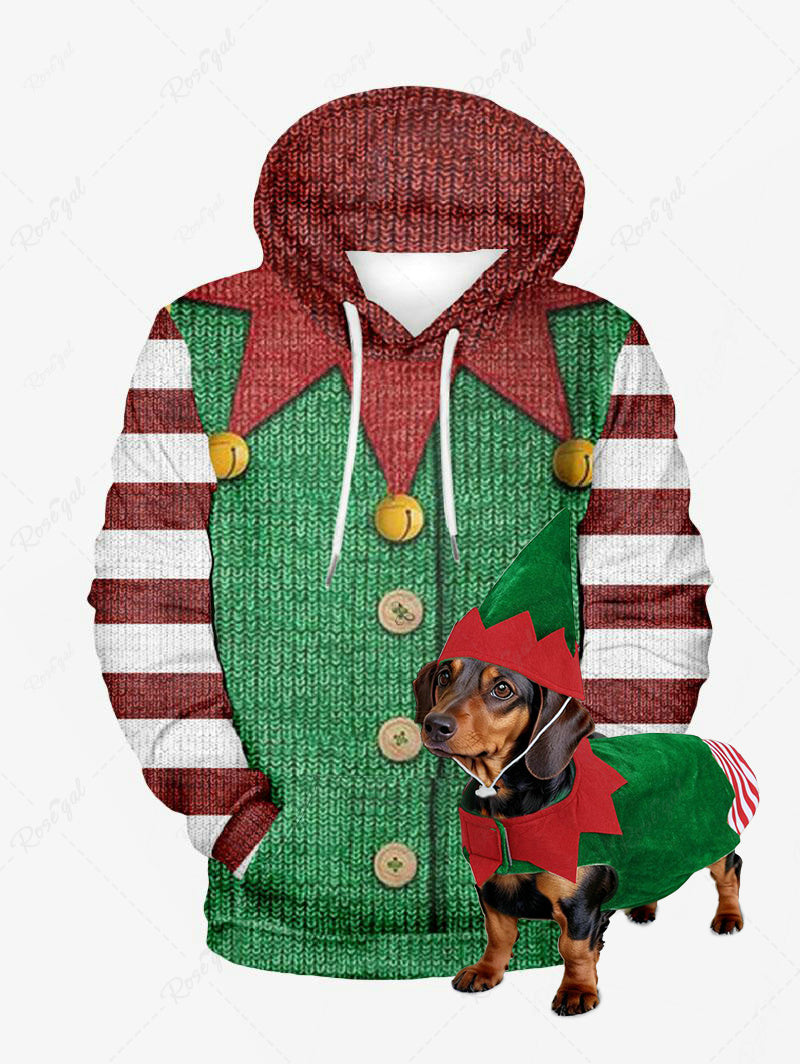 Christmas Stripes Elf Printed Coat and Hoodie Dog and Owner Matching Outfits