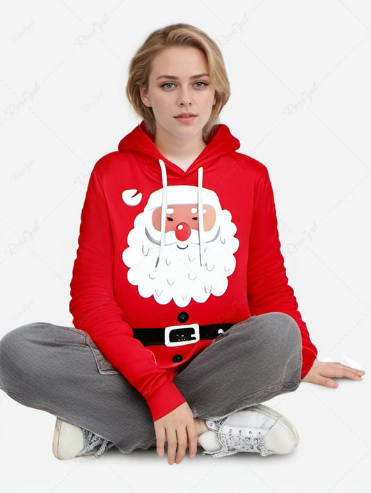 Plus Size Christmas Santa Claus Belt Printed Pocket Drawstring Hoodie