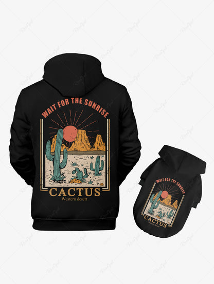 Sunrise Mountain Cactus Letters Print Hoodie Dog And Owner Matching Outfits