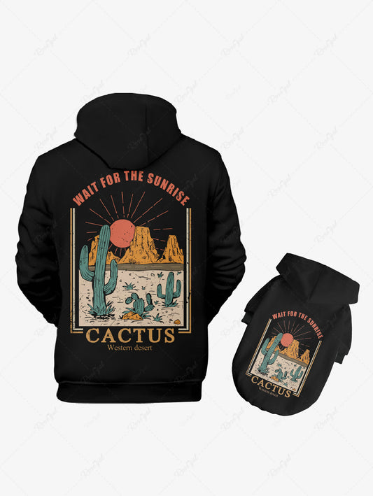 Sunrise Mountain Cactus Letters Print Hoodie Dog And Owner Matching Outfits