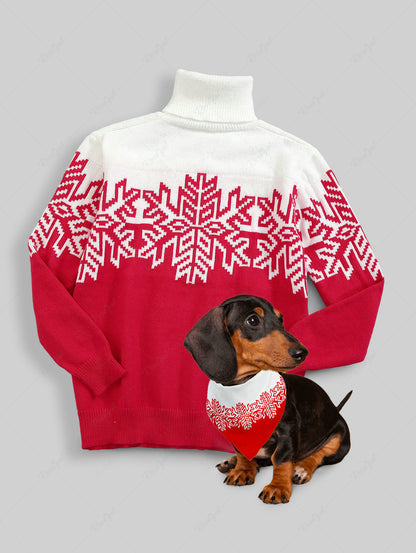 Christmas Snowflake Colorblock Print Bandanas and Sweaters Dog and Owner Matching Outfits