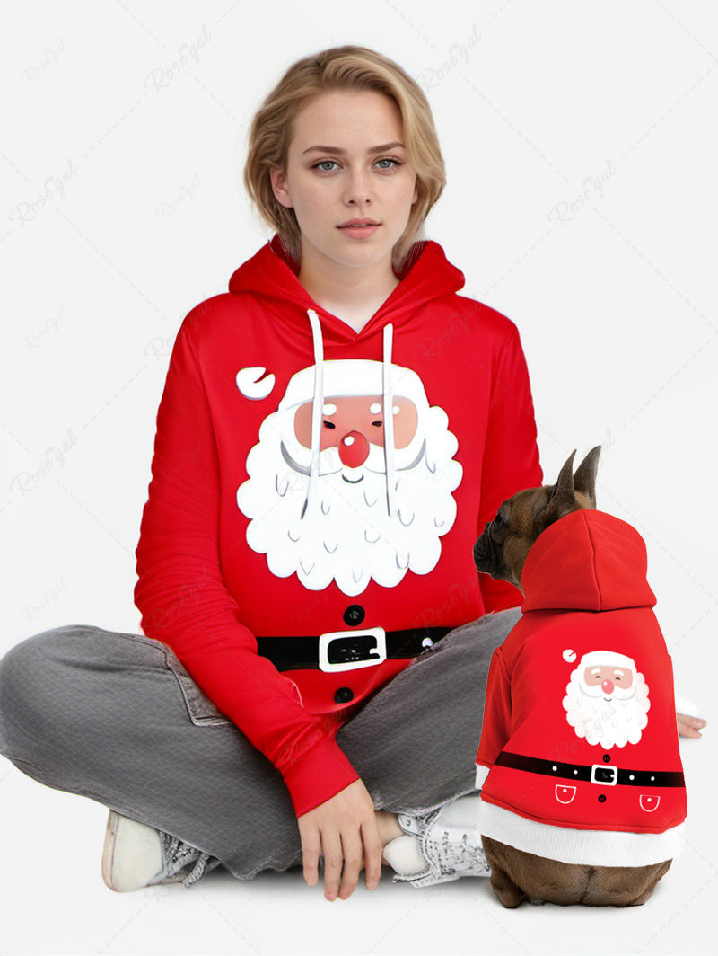 Christmas Santa Claus Belt Printed Hoodie Dog and Owner Matching Outfits