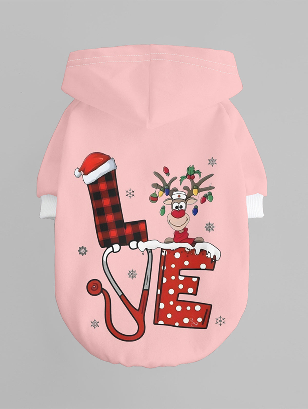 Pet's Christmas Hat Plaid Elk Snowflake Letters Printed Button Hoodie