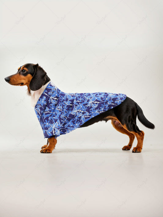 Pet's Turn-down Collar Flower Leaf Printed Hawaii Button Shirt