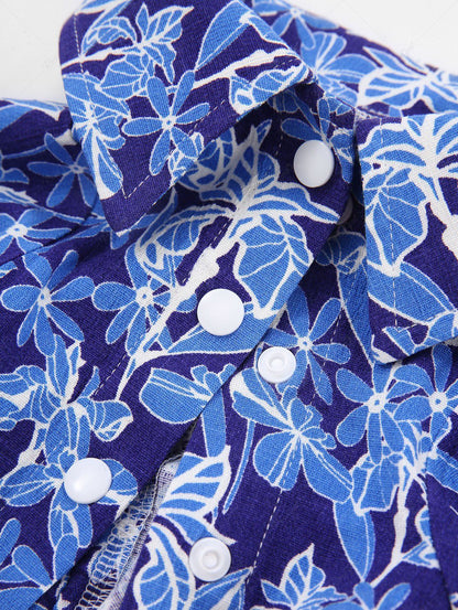 Pet's Turn-down Collar Flower Leaf Printed Hawaii Button Shirt