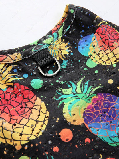 Pet's Pineapple Paint Splatter Printed Hollow Out T-shirt