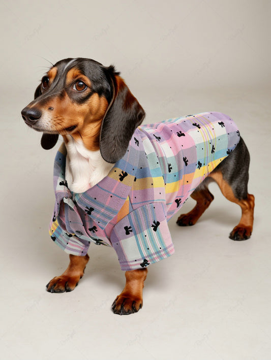 Pet's Candy Color Plaid Bowknot Polka Dot Printed Toggle Drawstring Button Shirt