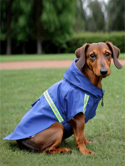 Pet's Reflective Waterproof Pocket Drawstring Hooded Raincoat