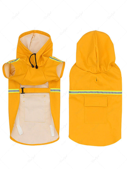 Pet's Reflective Waterproof Pocket Drawstring Hooded Raincoat