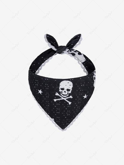 Pet's Halloween Skull Stars Printed Pointelle Hollow Out Lettuce Trim Bandana Bibs