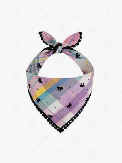 Pet's Candy Color Plaid Bowknot Printed Lace Trim Bandana Bibs