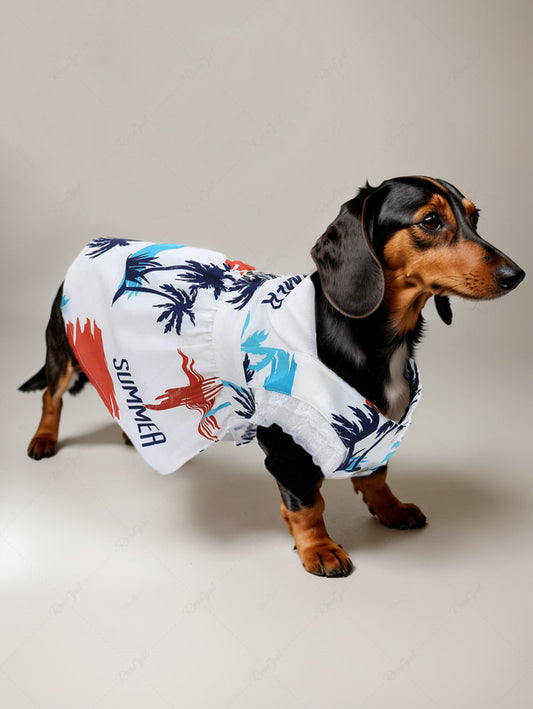 Pet's Coconut Tree Summer Letters Printed Lace Trim Hawaii Dress