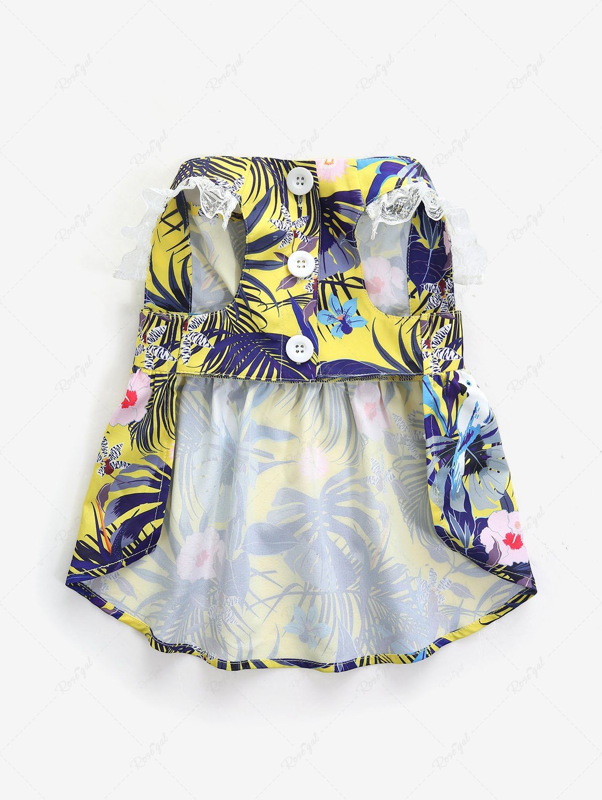 Pet's Tropical Leaf Flowers Printed Lace Trim Hawaii Dress