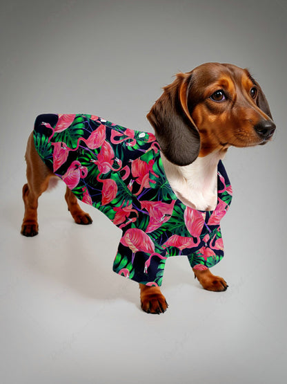 Pet's Flamingo Palm Leaf Printed Hawaii Shirt