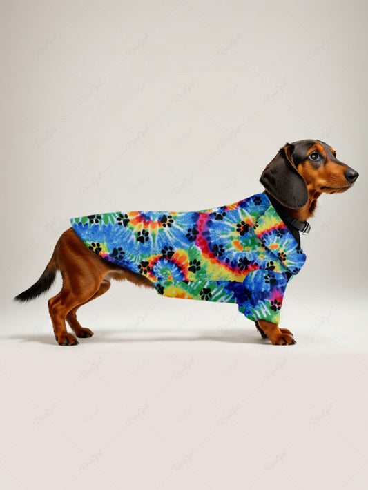 Pet's Turn-down Collar Colorful Spiral Tie Dye Cat Paw Printed Hawaii Button Shirt