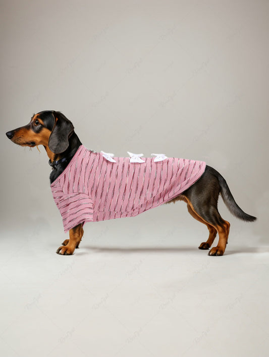 Pet's Striped Bowknot D-Ring T-shirt