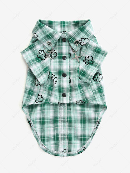 Pet's Plaid Floral Printed Toggle Drawstring O-Ring Stars Button Shirt