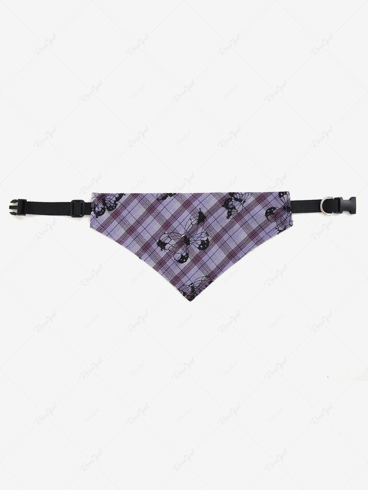 Pet's Butterfly Plaid Printed Push Buckle Bandana Bibs