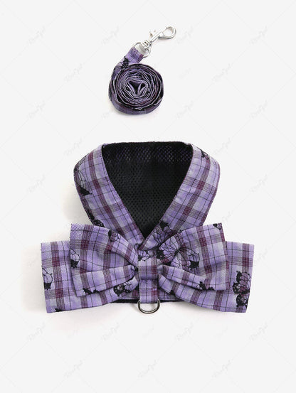 Pet's Butterfly Plaid Printed Bowknot Vest with Leash