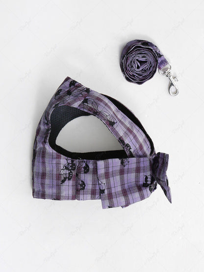 Pet's Butterfly Plaid Printed Bowknot Vest with Leash