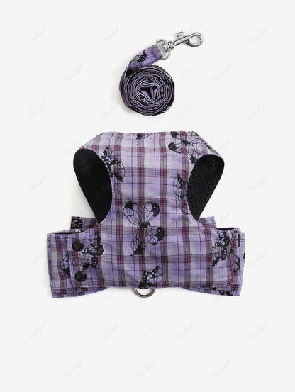 Pet's Butterfly Plaid Printed Bowknot Vest with Leash