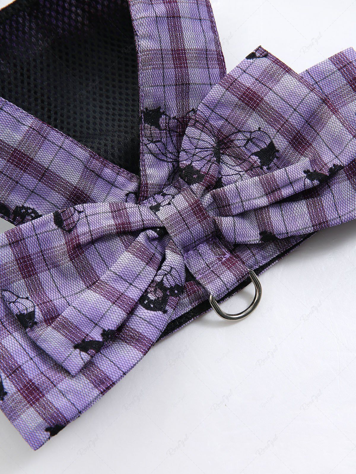 Pet's Butterfly Plaid Printed Bowknot Vest with Leash