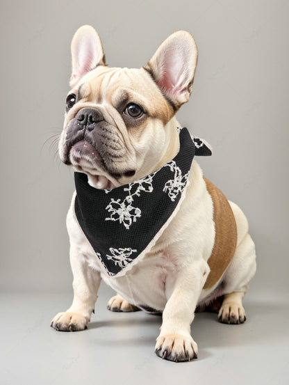 Pet's Floral Jacquard Textured Lace Trim Bandana Bibs