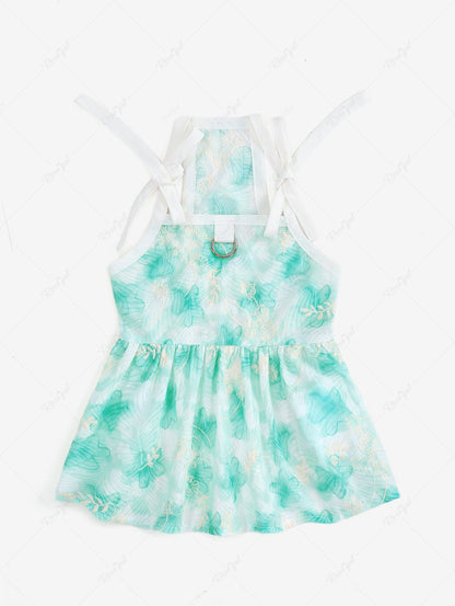 Pet's Flower Leaf Printed Floral Embroidery Tied Dress