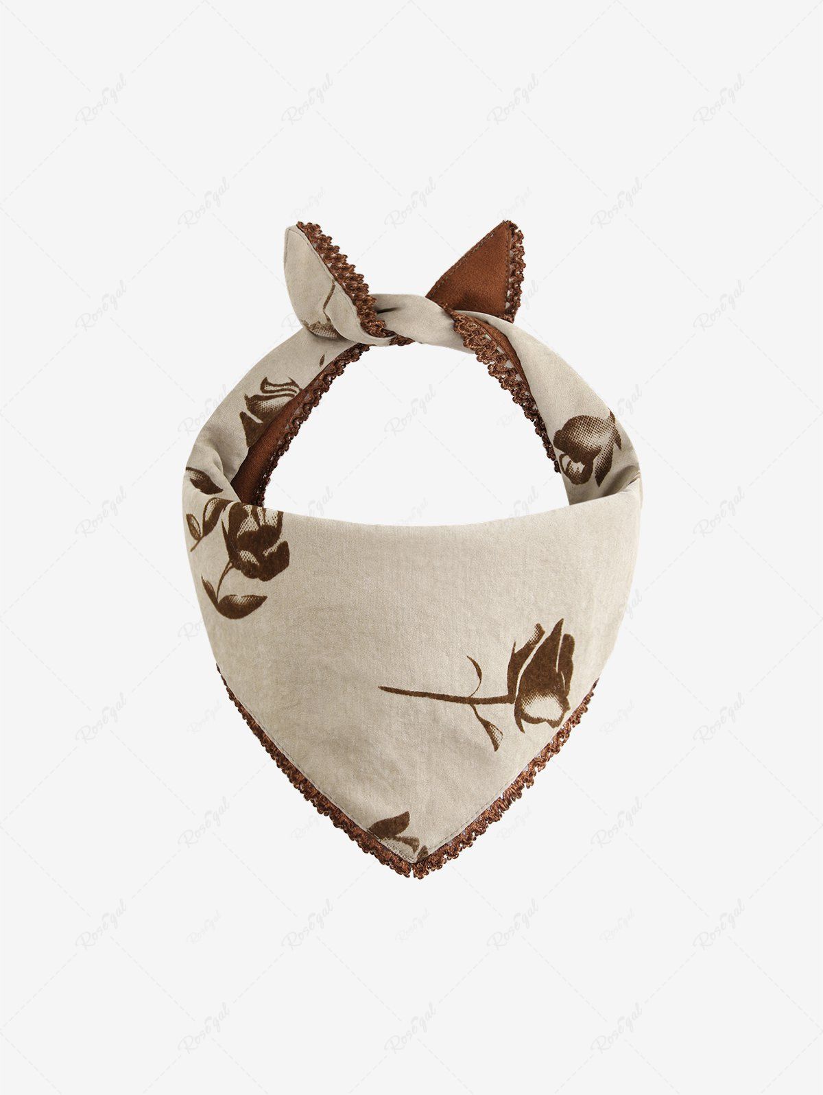 Pet's Rose Flower Printed Double-Sided Crochet Trim Bandana Bibs